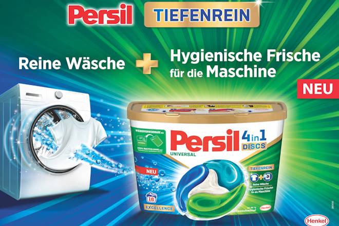 Ab sofort überzeugt Persil Tiefenrein dank einer neuen exklusiven Enzym-Technologie auch mit hygienischer Frische für die Waschmaschine.