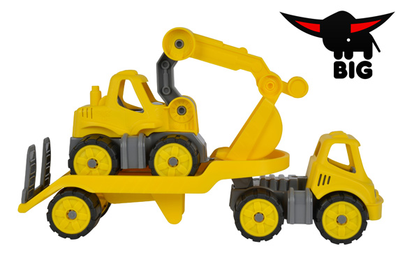 Mit dem BIG-Power-Worker Mini Transporter + Bagger verwandelt sich jede Spielfläche in eine lustige Spielstadt.