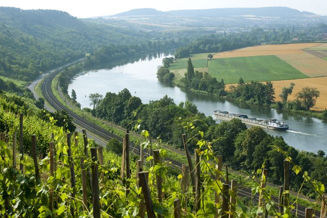Herbstliche Impressionen aus dem Fränkischen Weinland: Der Main ist die Lebensader der Region.