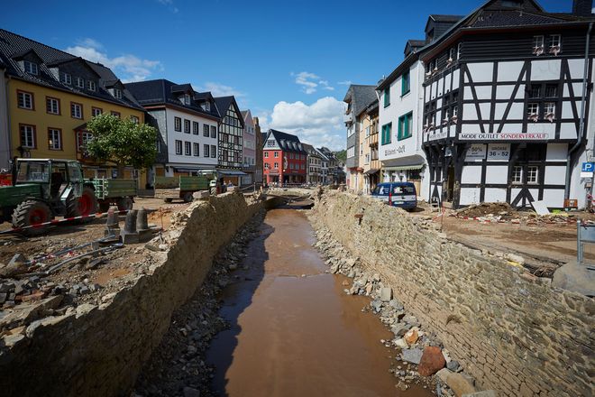 Die Zerstörungen durch die Flutkatastrophe sind groß, wie hier in Bad Münstereifel.