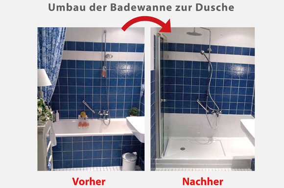 Komfortabel und sicher: Mit einem patentierten System lässt sich die unpraktische Badewanne an nur einem Arbeitstag in eine nahezu bodenebene Dusche umbauen.