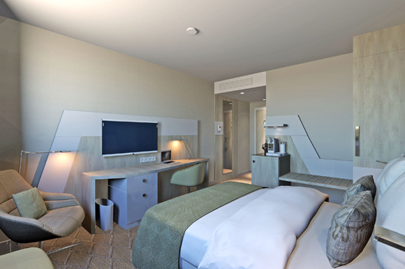 Von den Zimmern des Holiday Inn Frankfurt Airport lässt sich, perfekt schallisoliert, das Treiben des Flughafens beobachten.