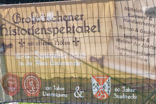 Ankündigung Großräschener Historienspektakel vom 12. bis 14.09.2025.
