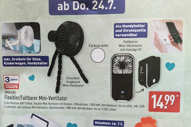 AMBIANO Mini-Ventilator ab 24.07.2025 bei ALDI Nord