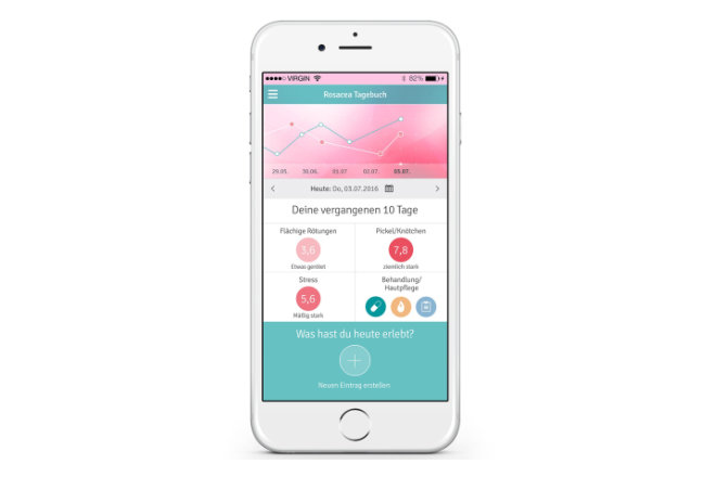 Mit der kostenlosen Rosacea-Tagebuch-App können Betroffene Verlauf und Trigger der Krankheit dokumentieren.