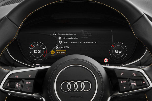 Audi erweitert seinen connect-Service – hier sichtbar im virtuellen Cockpit des Audi TT.