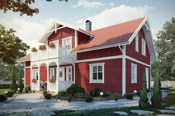 Im klassischen Rot und ganz klassisch mit einer Außenhaut aus Holz: So sehen typische Schwedenhäuser aus. Die Entwürfe stehen für Gemütlichkeit und Energieeffizienz.