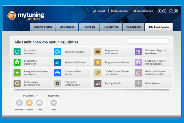 Die Funktionen von mytuning utilities im Überblick.