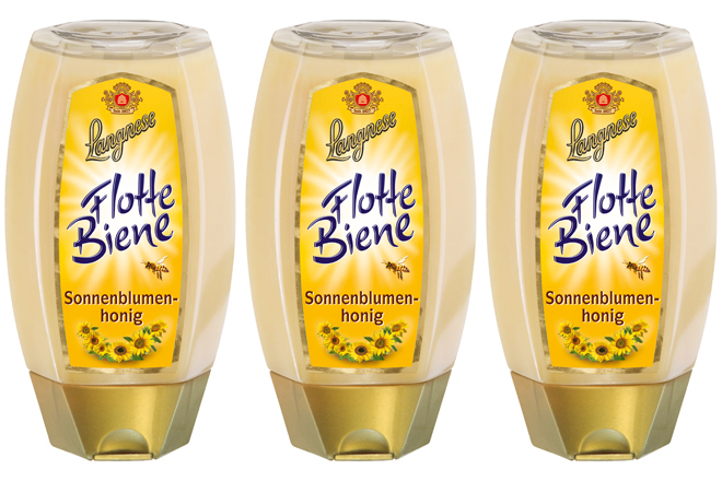 Im praktischen 250-Gramm-Spender erhältlich: Langnese Flotte Biene Sonnenblumenhonig