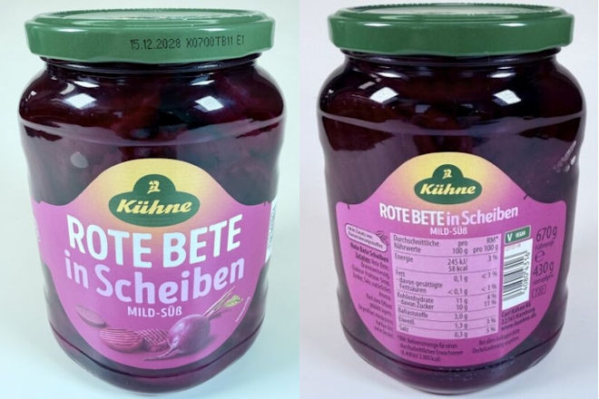 Verbraucher sollten die Codierung am Rand des Schraubdeckels sorgf&auml;ltig pr&uuml;fen, um betroffene Gl&auml;ser der K&uuml;hne Rote Bete Scheiben sicher zu identifizieren und vom Verzehr auszuschlie&szlig;en.
