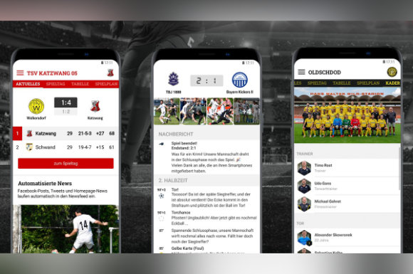 Screenshots der App Vereinsheim von kicker.