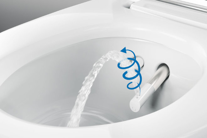 Ein sanfter, mit Luftperlen verfeinerter Duschstrahl macht die WC-Dusche besonders angenehm.