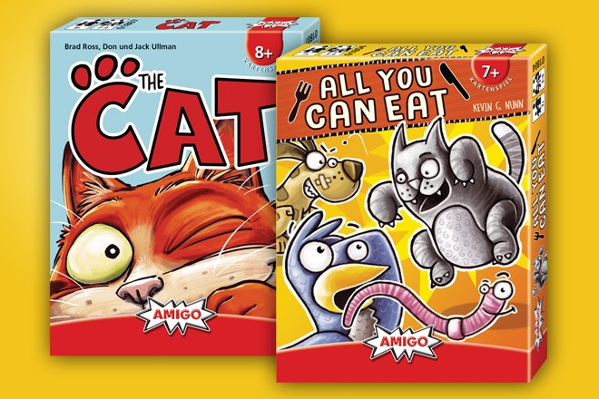 Die Kartenspiele "The Cat" und "All You Can Eat" der AMIGO Spiel + Freizeit GmbH sind zum UVP von jeweils 7,99 Euro erhältlich.